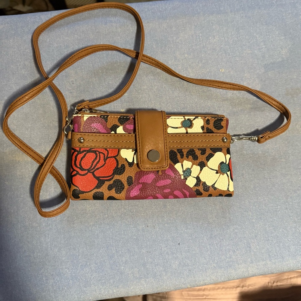 Floral Brown Wallet Crossbody Bag